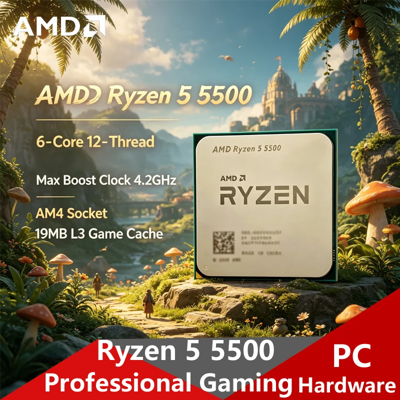 AMD Ryzen 5 5500 ロック解除トレイ CPU、6C12T 4.2GHz ブースト、19MB L3 キャッシュ、AM4 ソケット OEM ゲーミング プロセッサー リテール ボックスなし