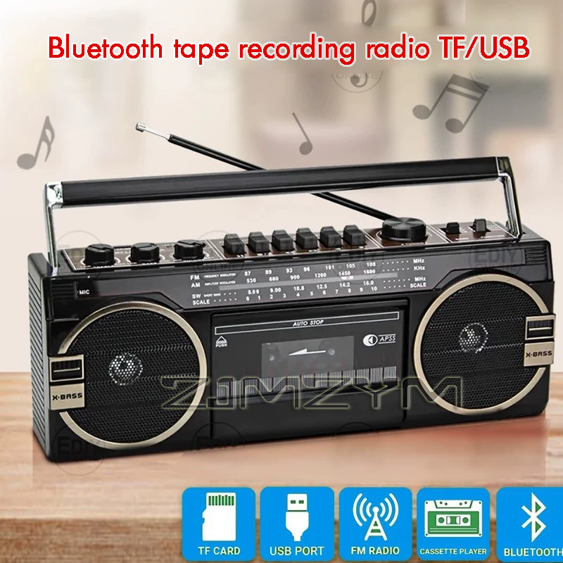 ポータブルヴィンテージ USB Am Fm USB テープラジオデュアル録音ラジカセ Mp3 オーディオカセットテーププレーヤーレコーダー Bluetooth スピーカー 220V