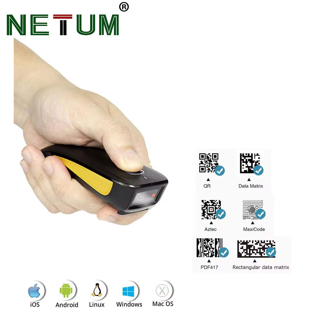 NETUM C750 Bluetooth 2D バーコード スキャナ、3-in-1 小型ポータブル QR バーコード リーダー スキャン バック クリップ、倉庫スキャナ用