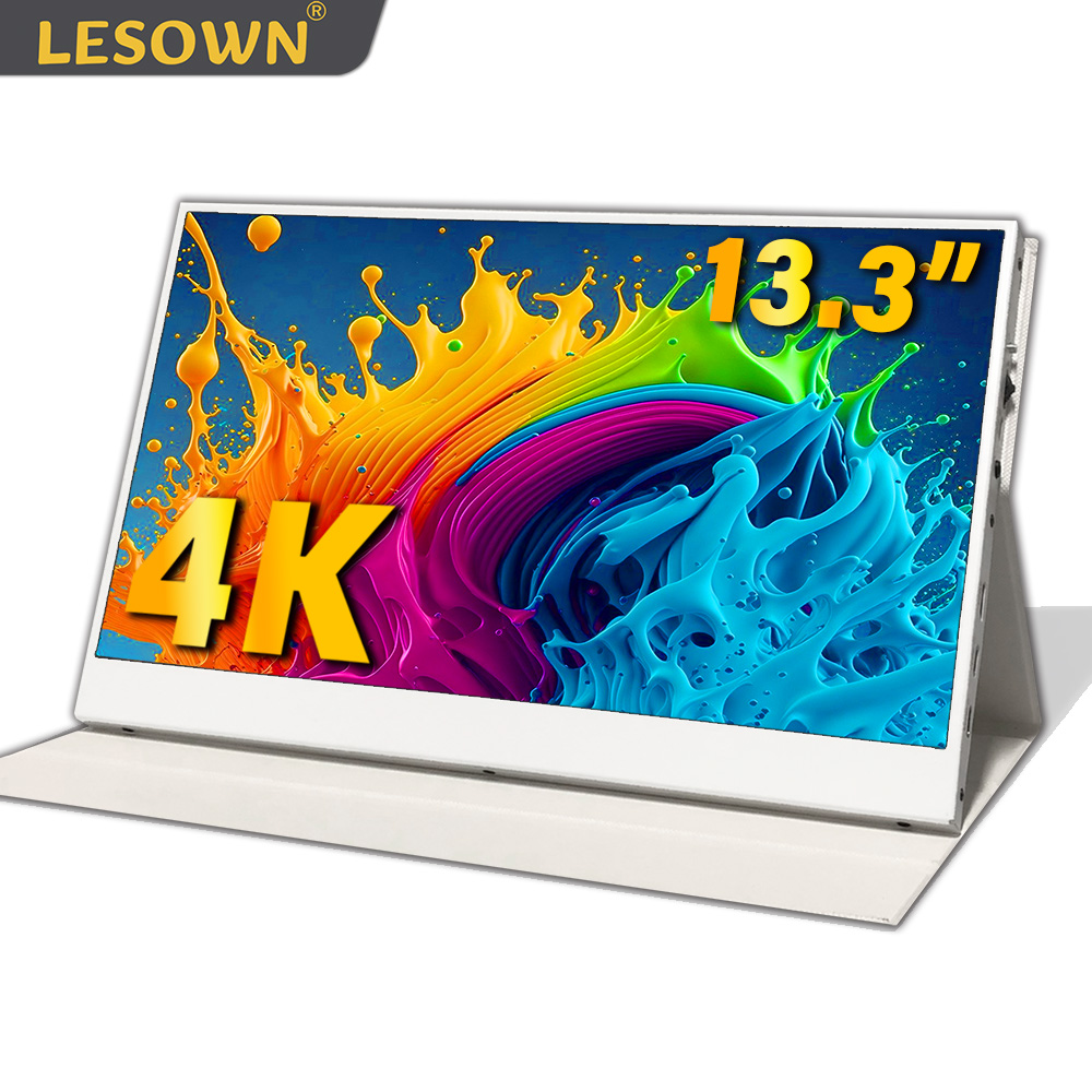LESOWN タッチ ホワイト モニター 13.3 インチ 4K UHD 3840x2160 IPS セカンド スクリーン ゲーム USB C HDMI ポータブル ディスプレイ ラップトップ Xbox 用