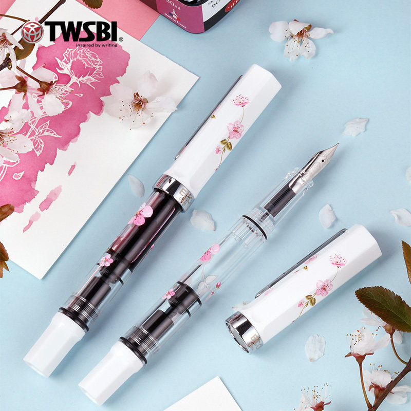 TWSBI ECO 限定版 サクラ ピストン式万年筆 透明樹脂 桜デザイン ピンクホワイト カリグラフィーペン