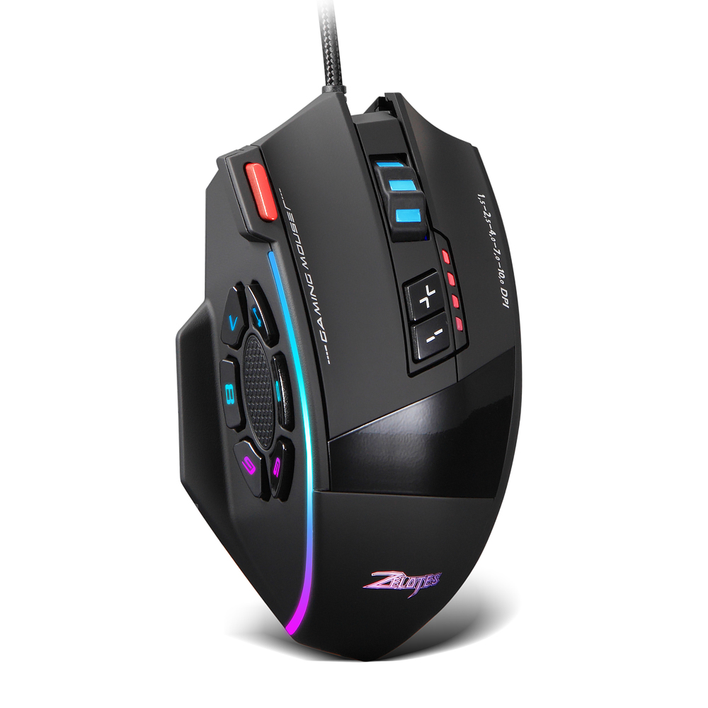 ZELOTES C13 有線マウスプログラミングゲーミングマウス 13 キー 10000DPI RGB ライトレーザーマウスラップトップコンピュータ PC 用