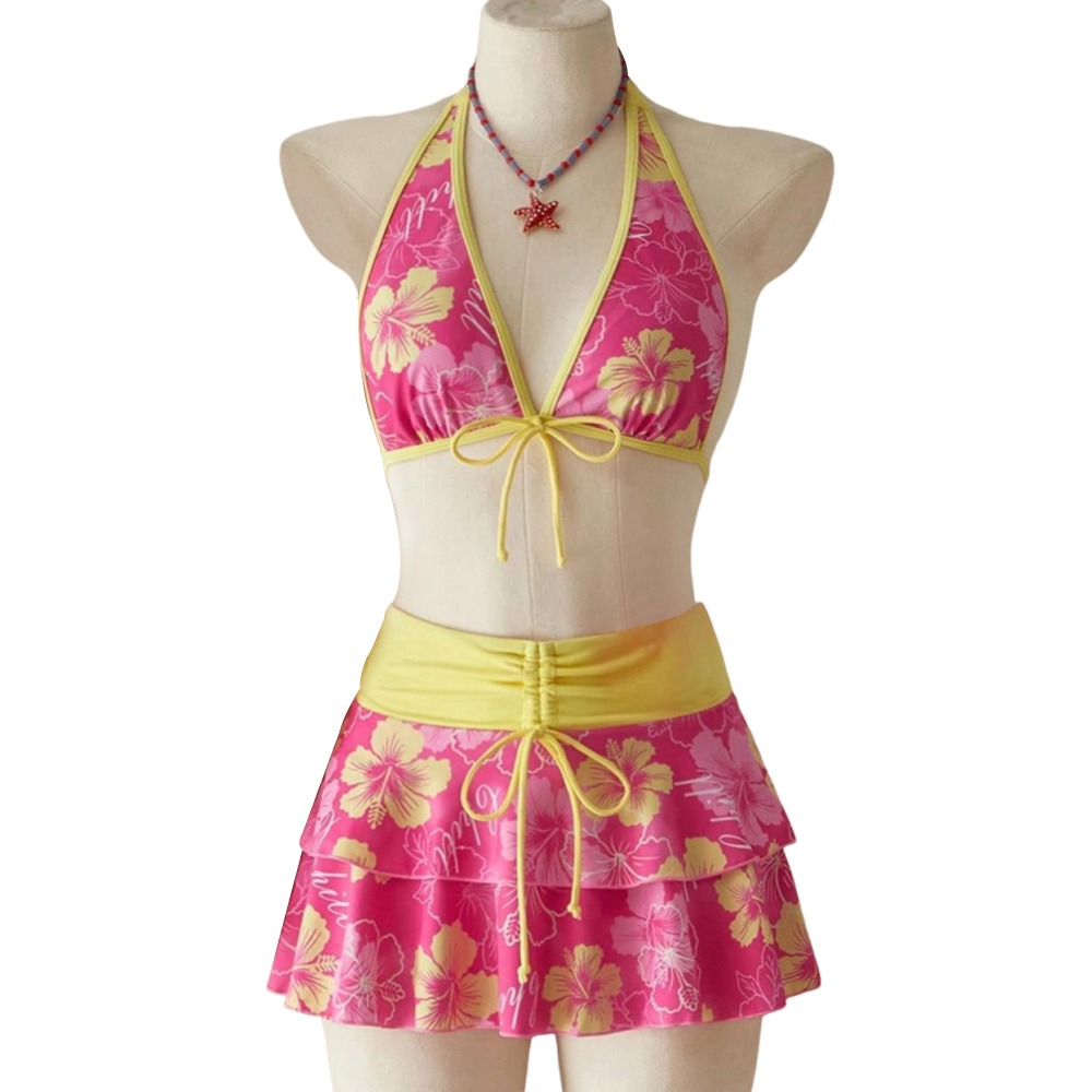 3Pcs/Set Fashion Summer Floral Swimsuit Triangle Halter Elegant Bikini Set Beachwear Bathing Suit Women Swimsuit Vacation