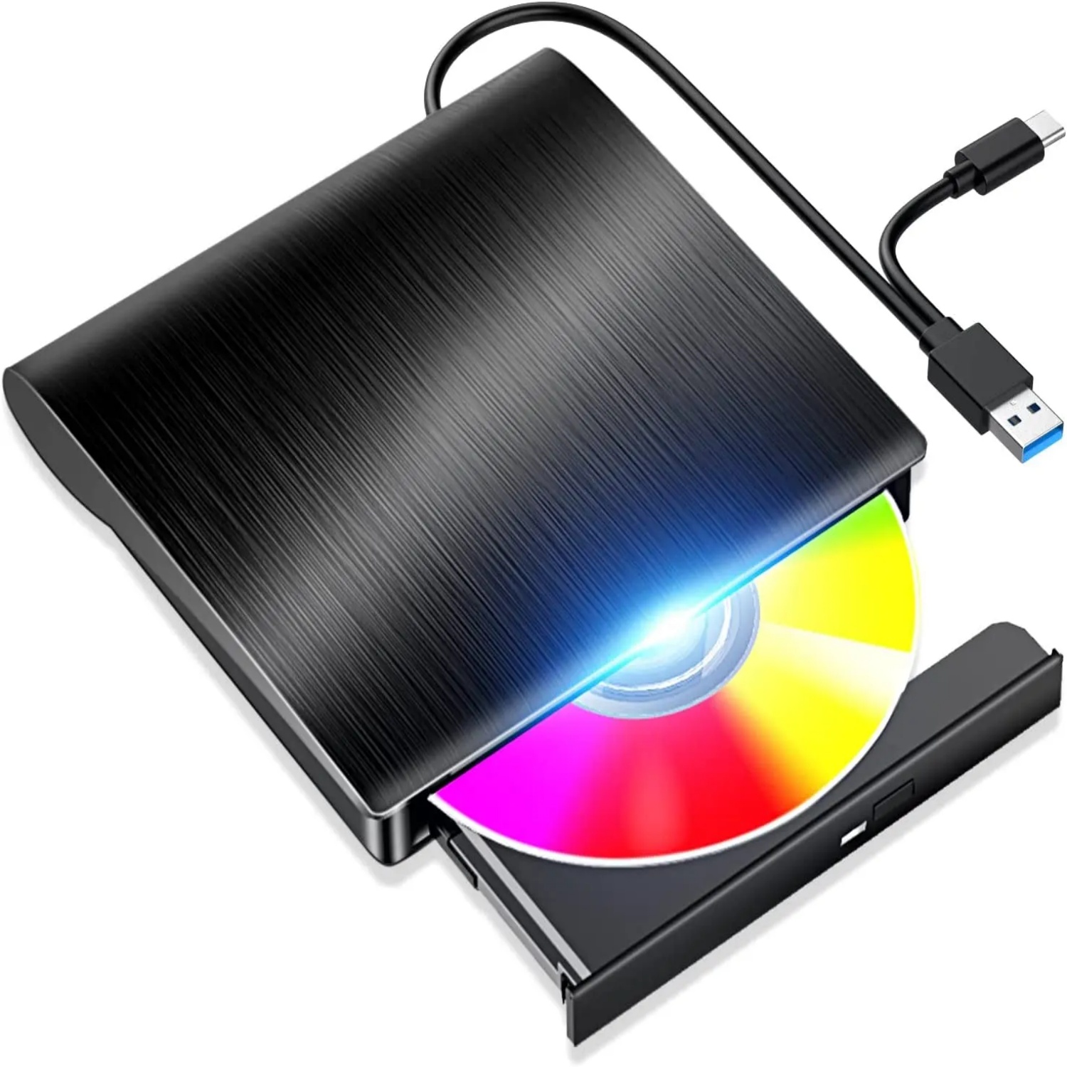 外部 DVD CD ドライブ、2 in 1 USB 3.0 Type-C ポータブル CD バーナー、CD ROM /-RW 外部 CD プレーヤー PC ラップトップ デスクトップ用