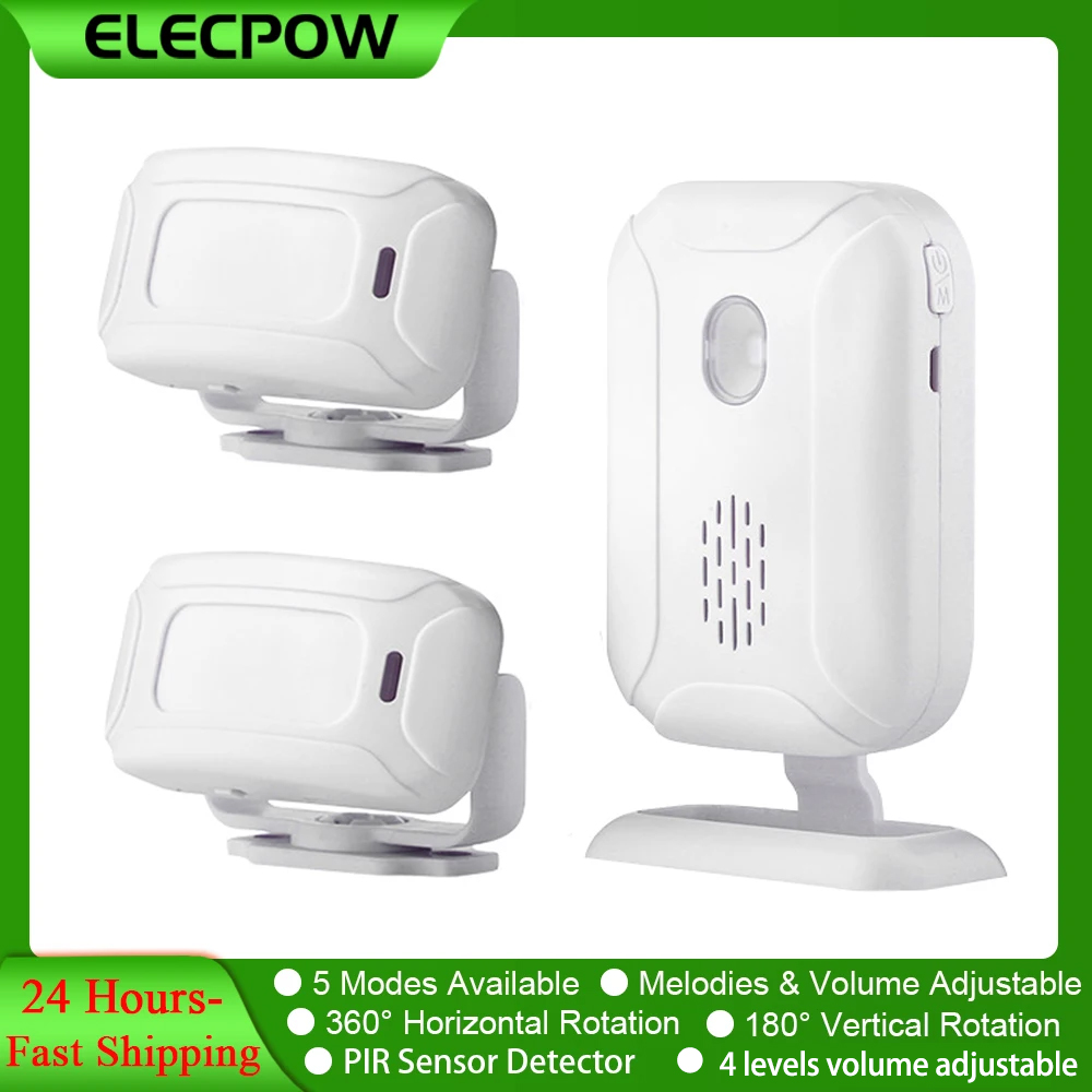 Elecpow モーションセンサードアベルワイヤレス PIR モーションセンサー検出器セキュリティアラームチャイムウェルカムウェルカムビジターベル店舗用