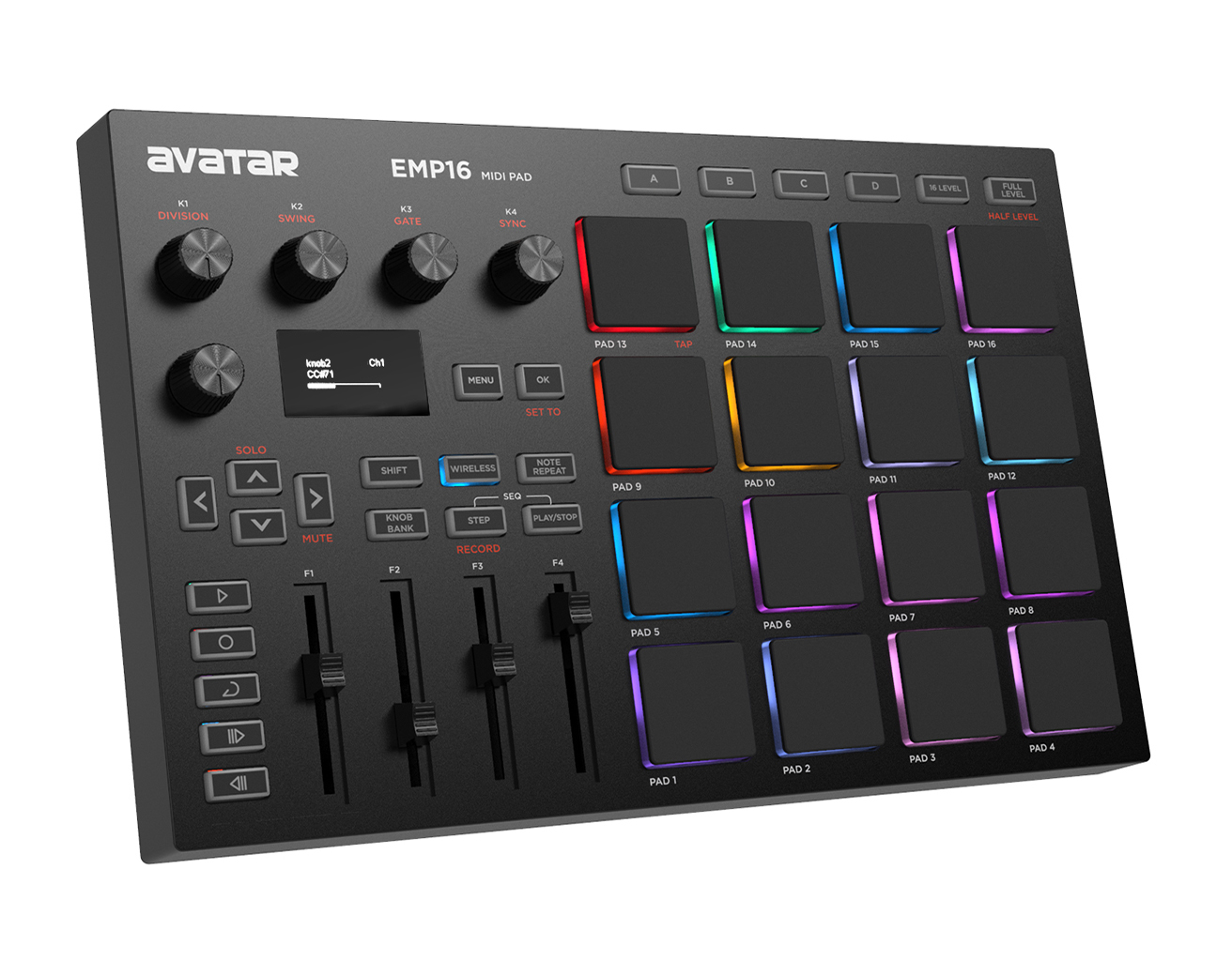 EMP16 MIDI パッドコントローラービートメーカーマシン Bluetooth 付き、16 RGB ベロシティセンシティブビートパッド、16 レベル、フル/ハーフレベル、OLE