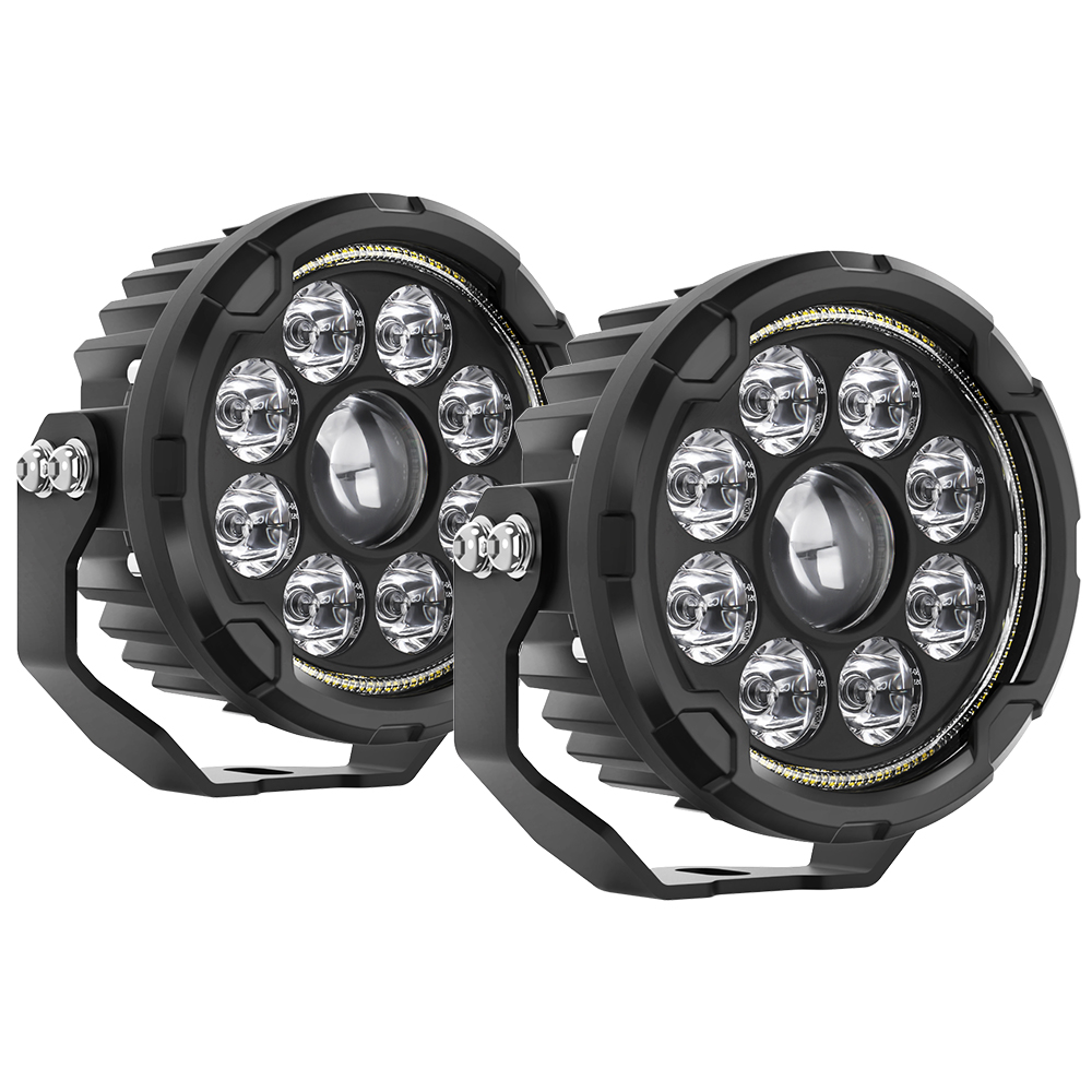 [ストロボ] DRL付きオートバイフォグランプ、4.5インチLED補助ライト、ADVアドベンチャー用ドライビングライト、2個(ワイヤーハーネス)