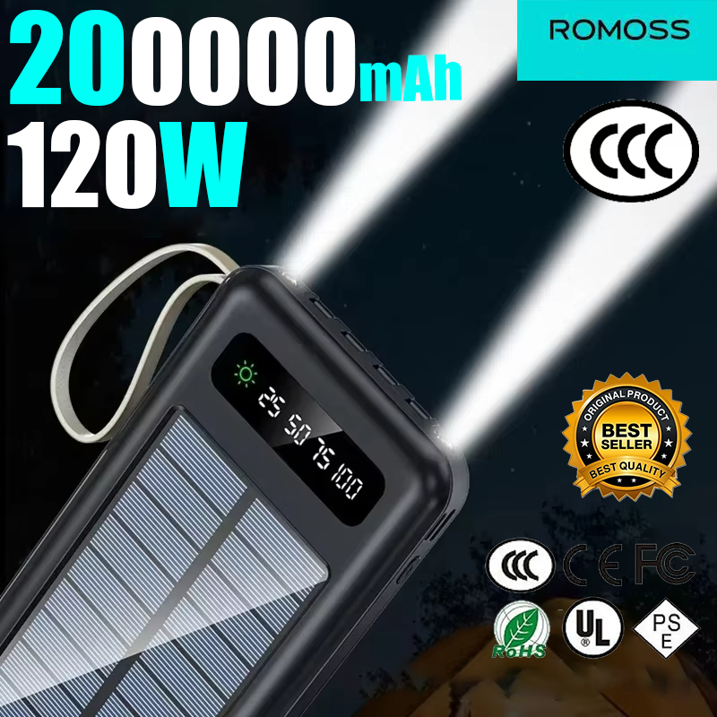 ROMOSS ソーラーワイヤレスパワーバンク 200000mAh 大容量 CCC 認証急速充電 3C 外部バッテリー屋外緊急