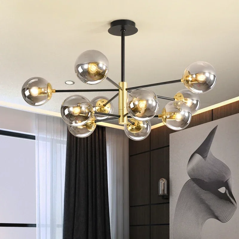 北欧シャンデリアモダンなガラスペンダントライト屋内黒レトロヴィンテージロフトボール Led ラウンドボールシャンデリア家の装飾ランプ