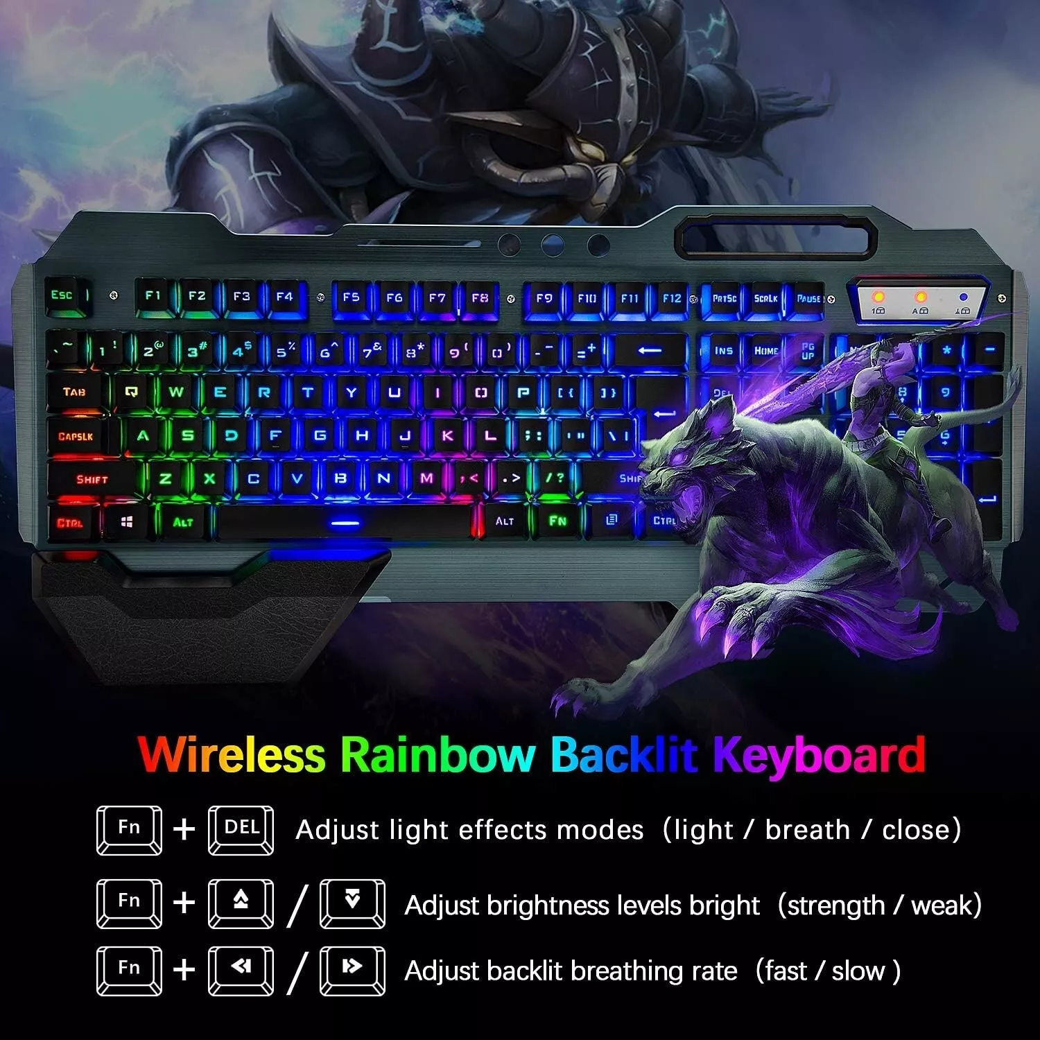 ワイヤレス ゲーミング キーボードとマウス セット レインボー/RGB バックライト付き充電式キーボードとパッド付き 7 色ゲーミング ミュート マウス