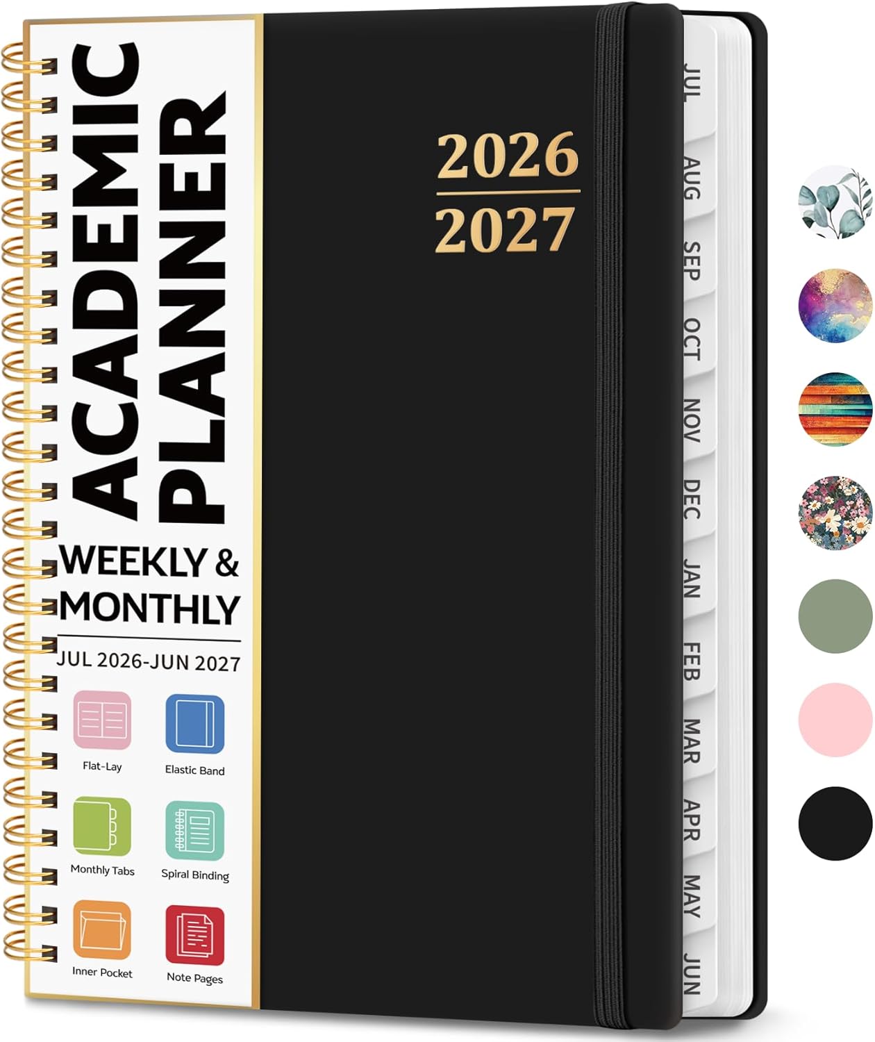 2026-2027年度アカデミックプランナー、週間・月間カレンダー、2026年7月～2027年6月、教師向けタブ付きハードカバーオーガナイザー