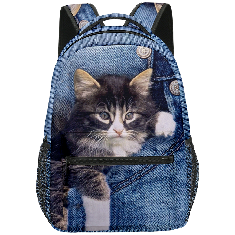 高級ノベルティクールかわいい猫パターン学生ランドセルノートブックバックパック 3D プリントオックスフォード防水男の子/女の子旅行バックパック