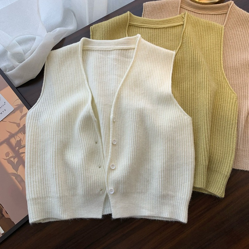 新しいセーターベスト女性ニットトップファッション女性秋春固体少女服ニット大人のノースリーブファッション