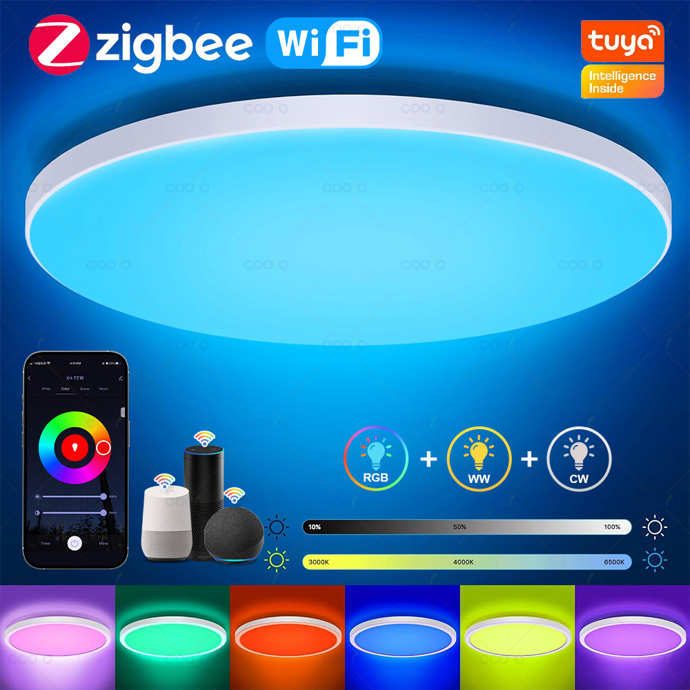 Tuya Zigbee スマート LED シーリングランプ WiFi ルーム装飾 RGBCW シーリングライトアプリ音声制御 Alexa/Google ラウンドシーリングライト