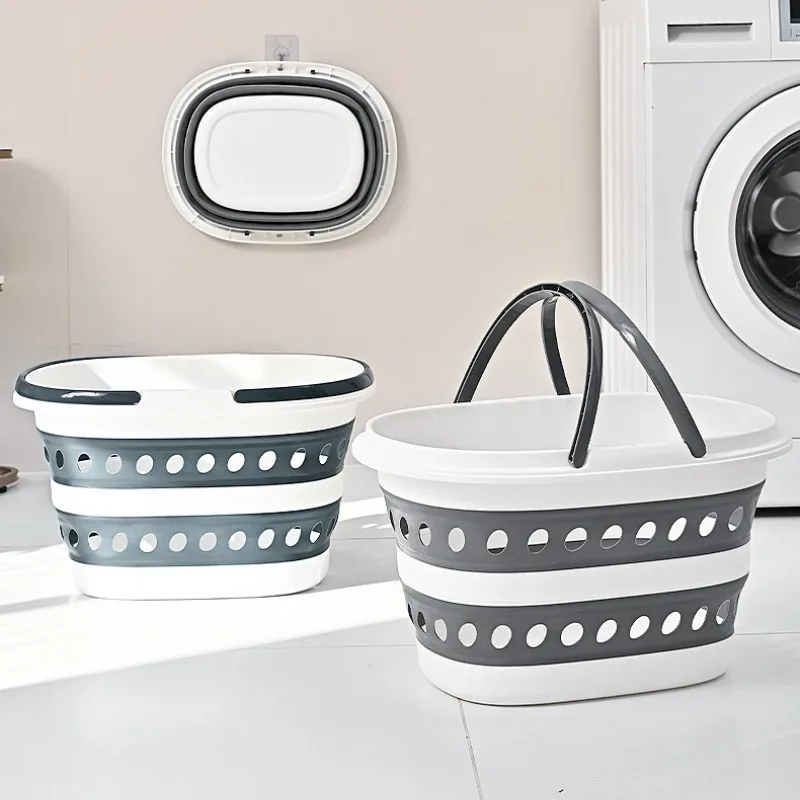 16L 省スペース折りたたみランドリーバスケットポータブルプラスチック収納箱ハンドル付きバスルームランドリールーム整理