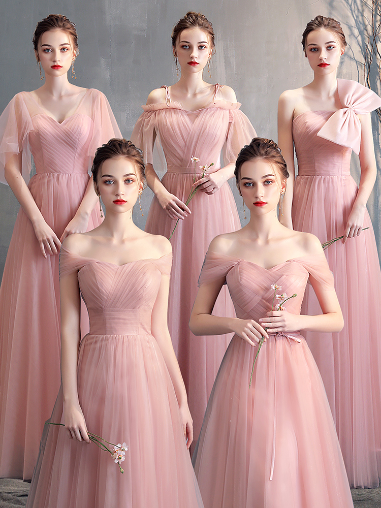 Elegant women's long dress temperament slimming pink bridesmaids sisters dress slimming women summer high quality new