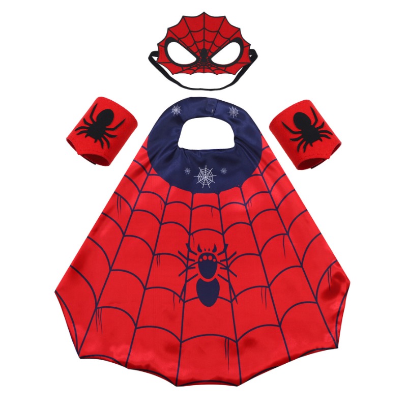 漫画スーパーヒーローコスチュームセット 男の子と女の子用 ハロウィンドレスアップ スパイダーマントとマスク リストバンド付き