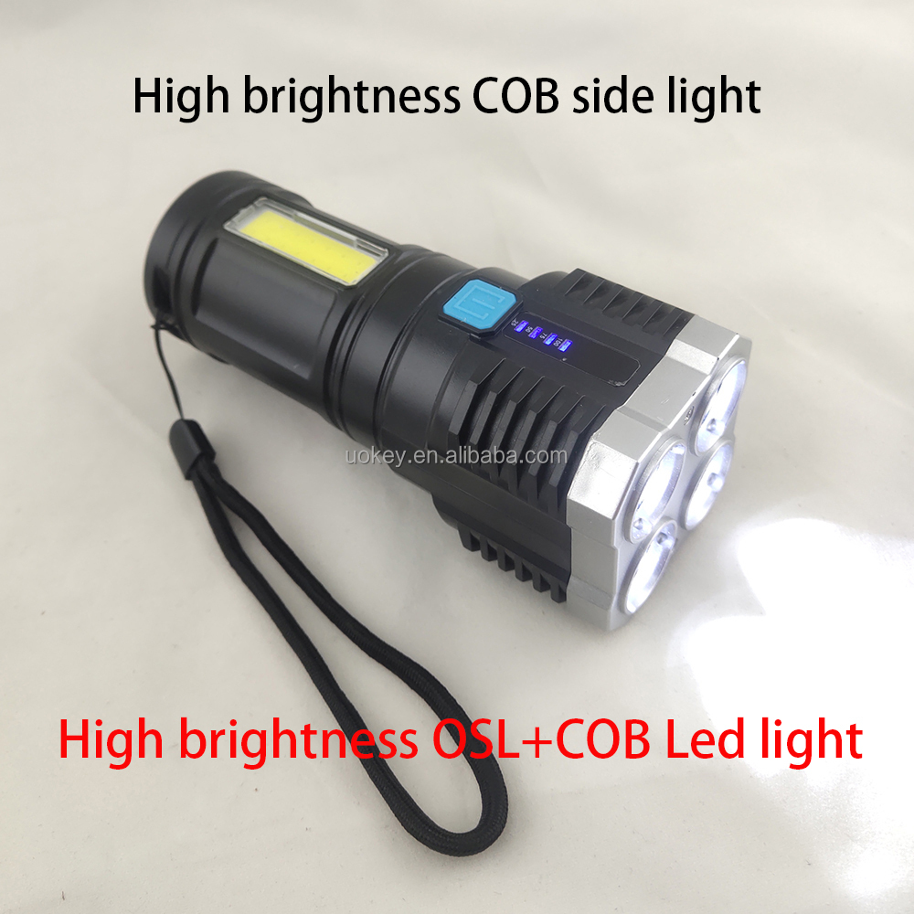 ホット販売ポータブル USB 充電式懐中電灯緊急使用多機能 4 LED USB 充電懐中電灯