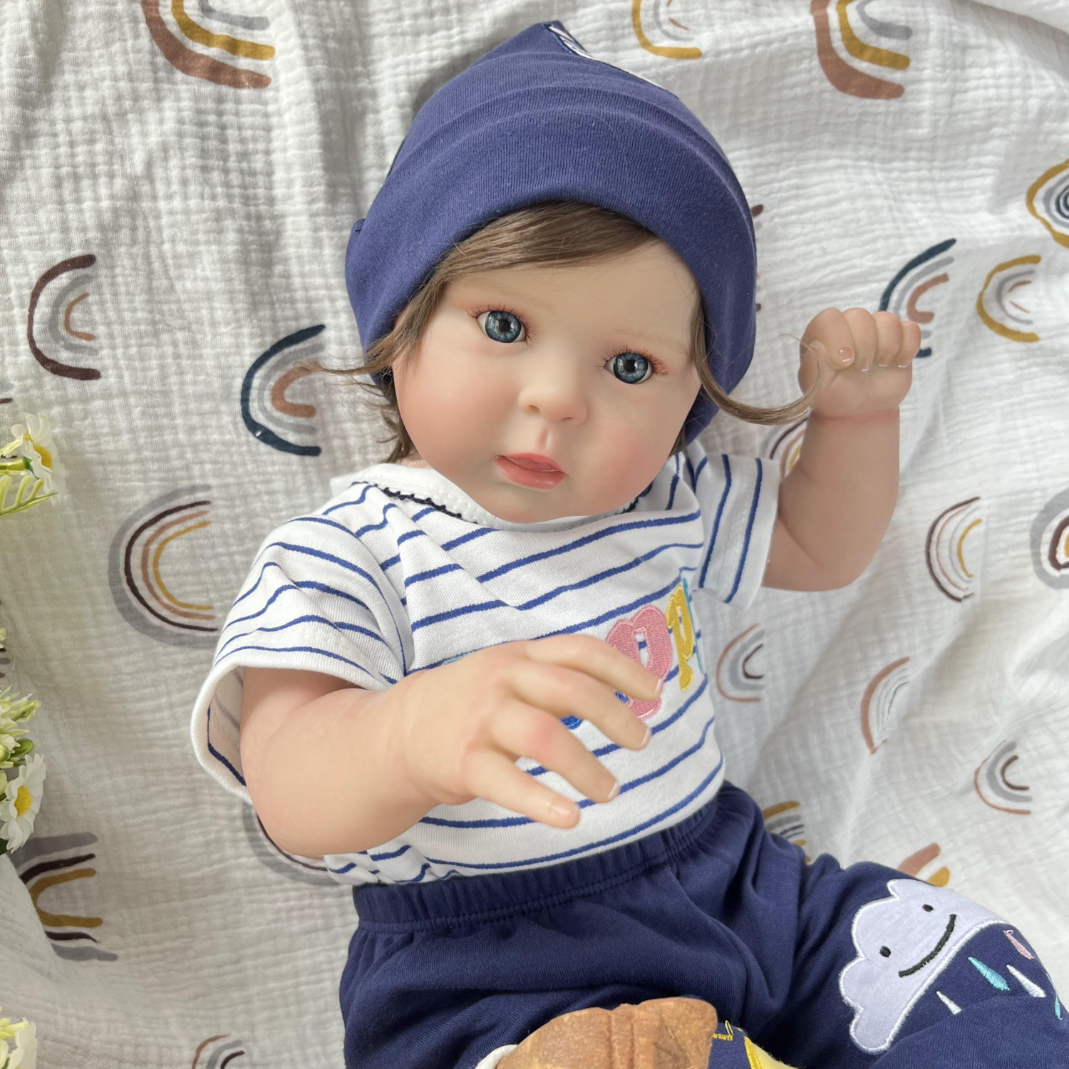 BZDOLL リアルな 50 CM 甘いリボーンベビー布ボディ人形おもちゃ子供用 3D スキンプリンセス幼児人形素敵なファッション誕生日ギフトままごと就寝時のおもちゃ人形