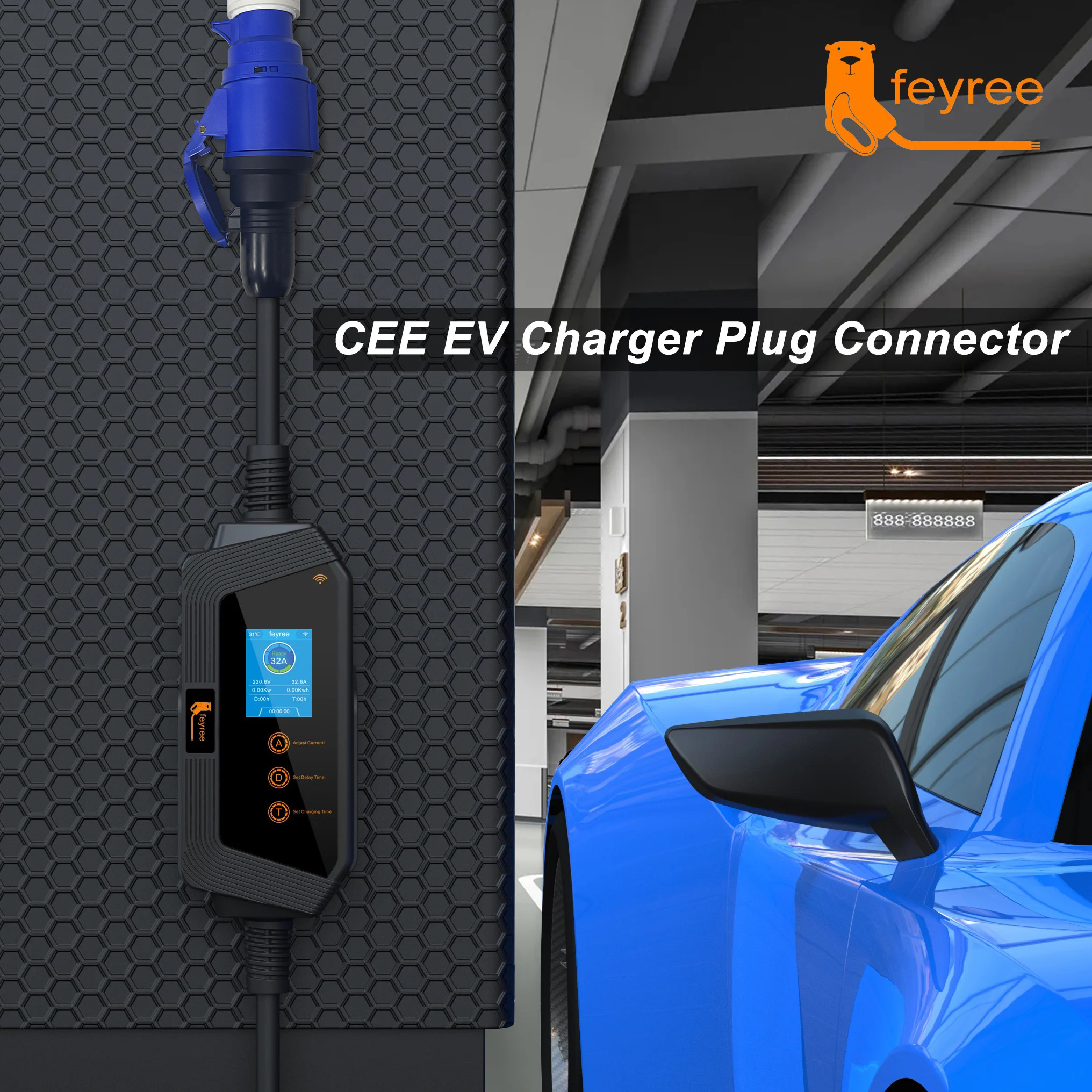 feyree EVSE Wallbox Type2 ケーブル EV 車の充電器 7KW 11KW 22KW 電気自動車充電ステーション APP WIFI 制御 IEC62196-2