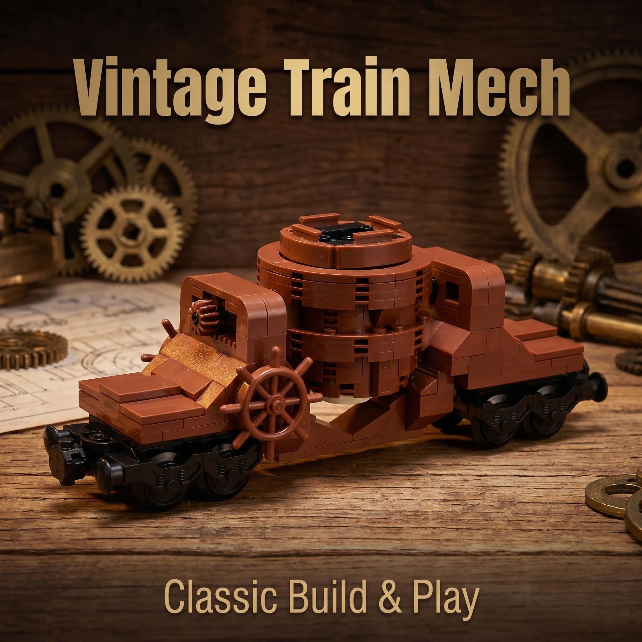 ヴィンテージブラウンレール戦闘機関車ビルディングブロックモデル標準レンガ鉄道愛好家コレクションデスクトップディスプレイ