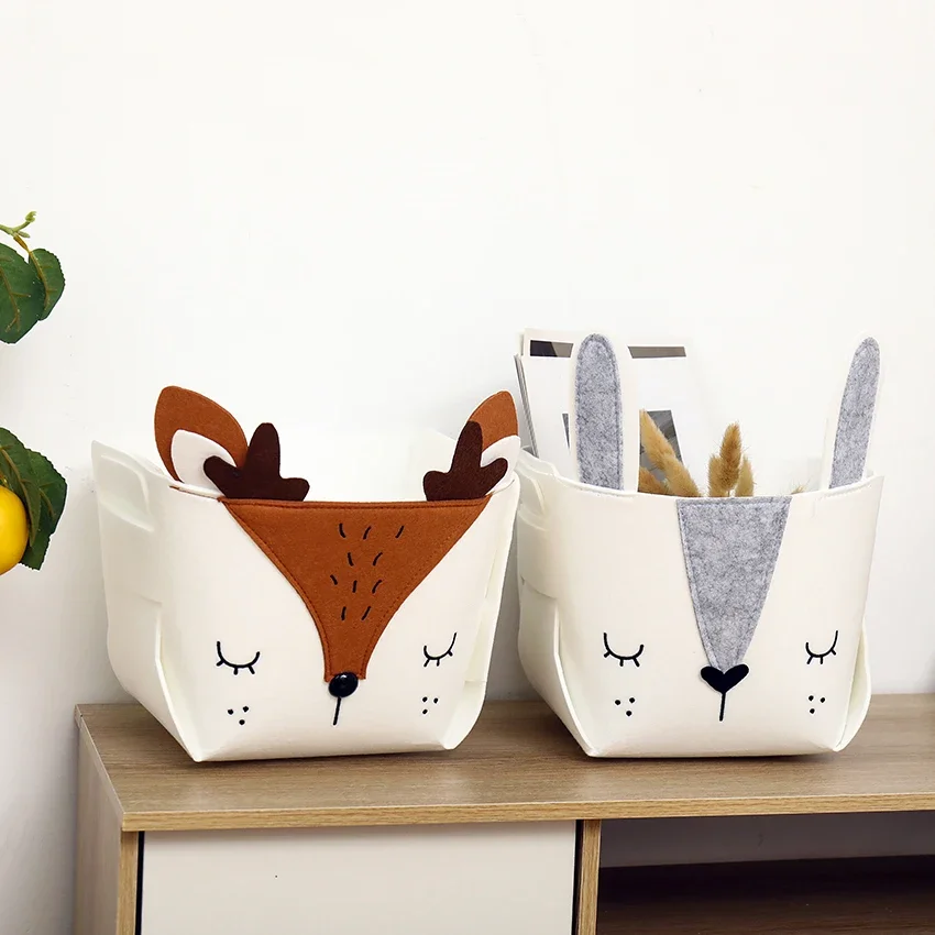 かわいい漫画の動物 DIY 収納ボックスフェルト生地折りたたみ収納バスケット保育園おもちゃオーガナイザー