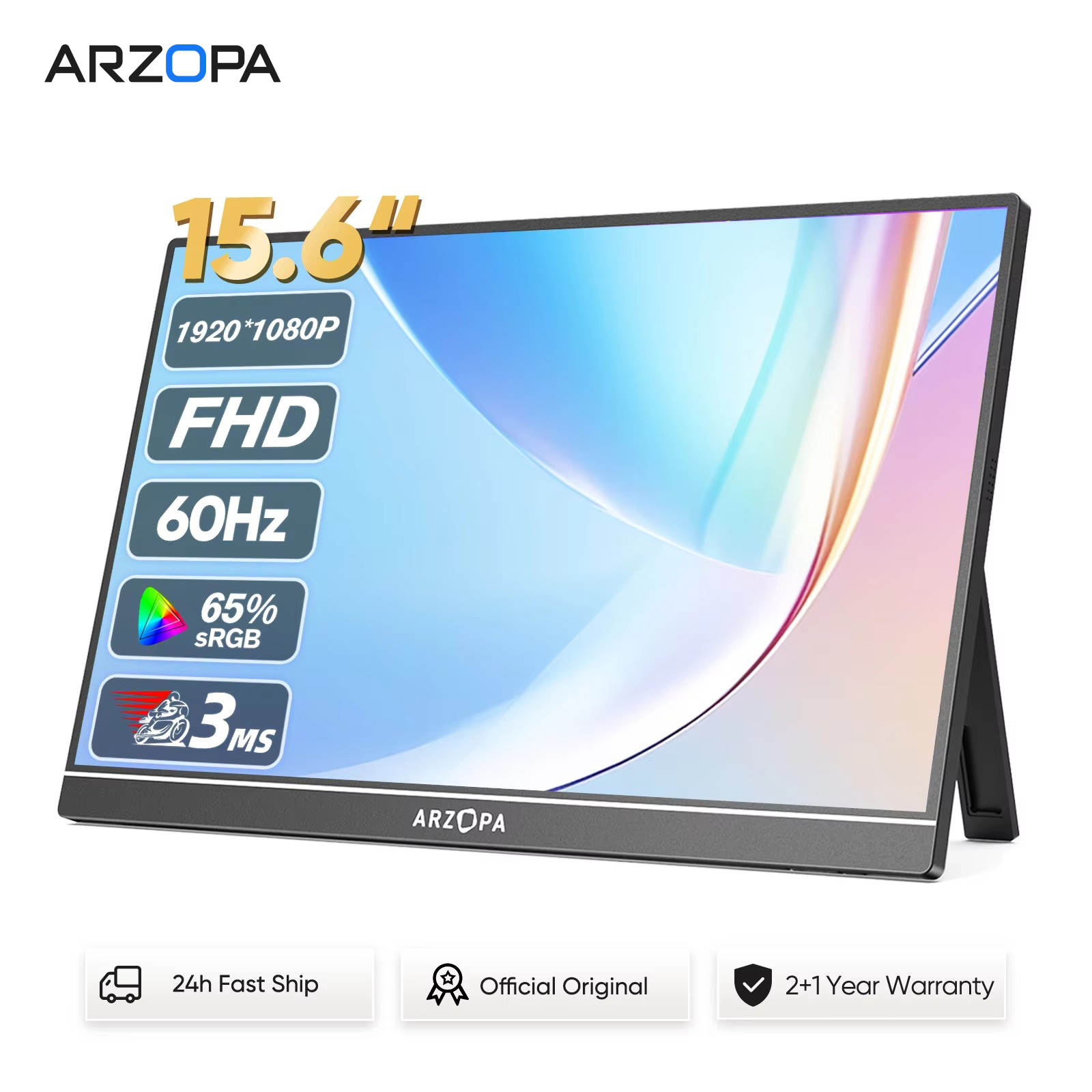 ARZOPA 15.6 インチ ポータブル モニター FHD 1080P IPS USB-C Mini-HDMI 外部セカンド スクリーン Mac ラップトップ PC スイッチ Xbox PS4/5 Xbox