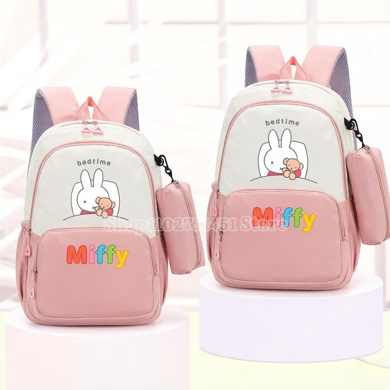 2 個かわいいミッフィー漫画通学学生用鉛筆ケース付きファッションバックパック男の子女の子ブック文具収納袋ギフト