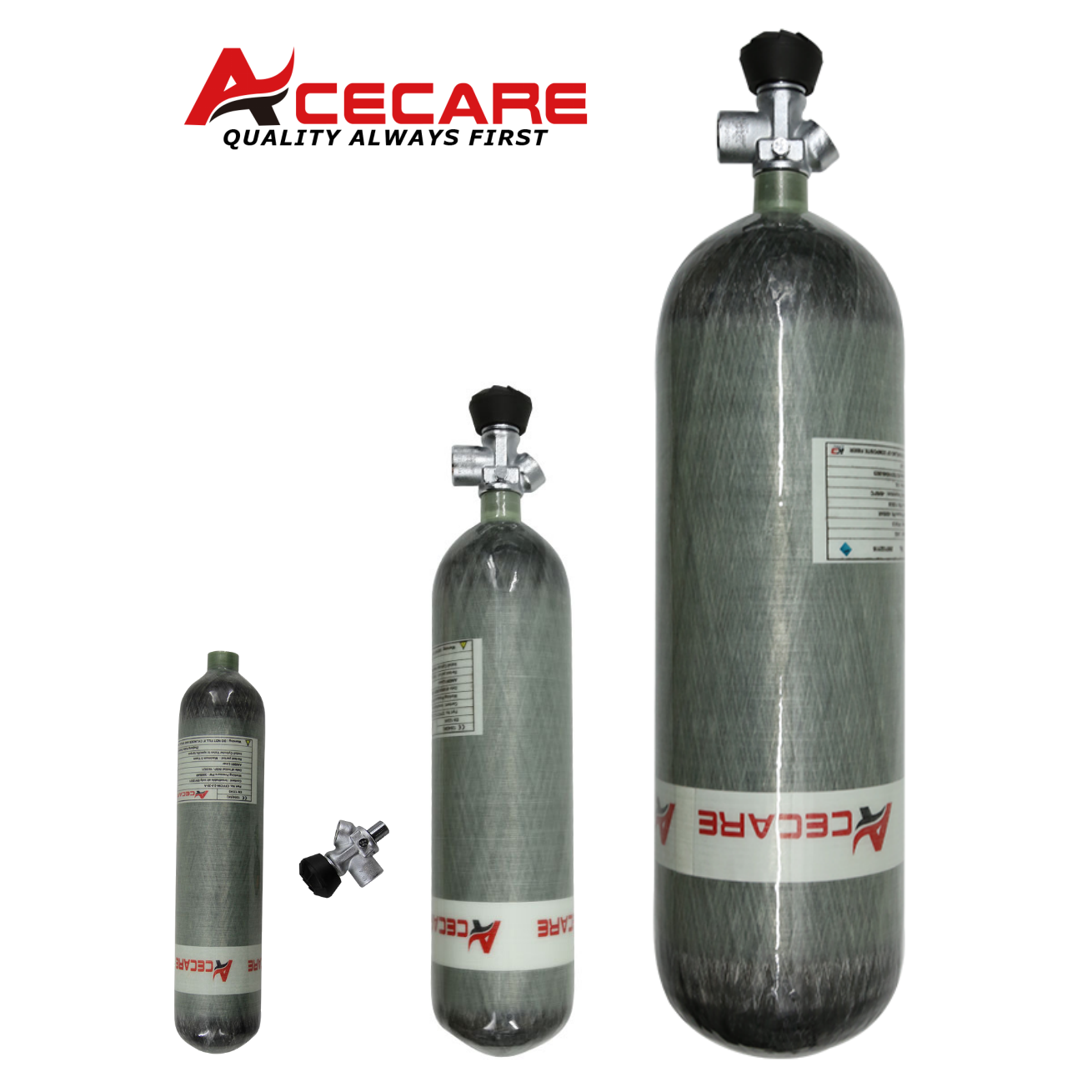 Acecare 2L/3L/6.8L HPA カーボンファイバーシリンダースキューバタンクリブリーザー 4500Psi 300bar バルブ M18 * 1.5 スキューバダイビング火災安全