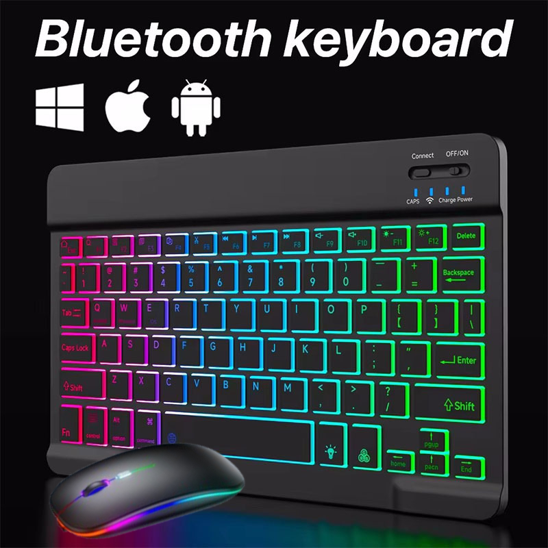 RGB Bluetooth キーボードとマウスセットミニワイヤレスキーボードとマウスキット充電式ロシアキーボード 10 インチ iPad タブレット用