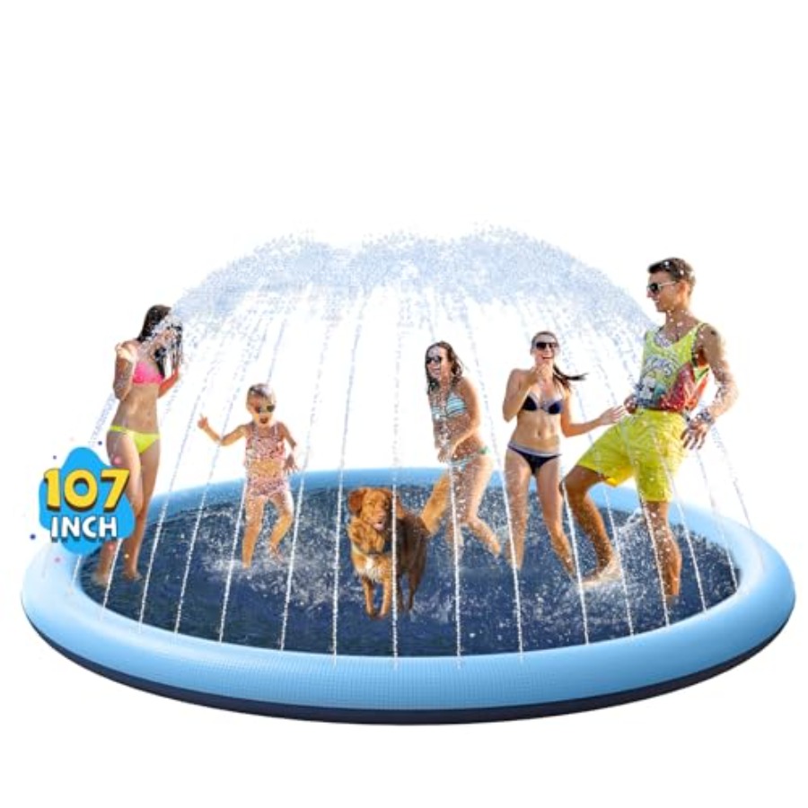 滑り止めスプラッシュパッドと犬用厚みのあるスプリンクラープール夏の屋外水おもちゃ - 女の赤ちゃんのための楽しい裏庭噴水プレイマット