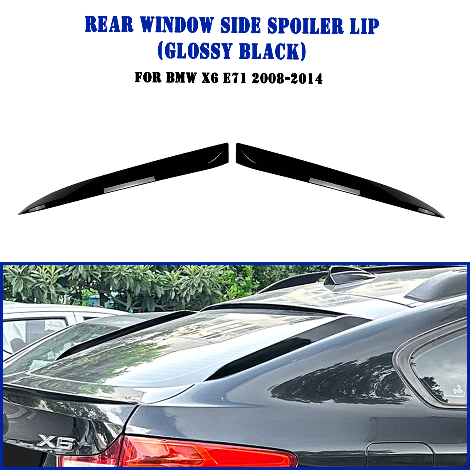 リアウィンドウサイドスポイラートリムウイング BMW X6 X6M E71 E72 2008-2014 カーボンファイバールック/グロスブラックテールゲートフロントガラスディフレクター