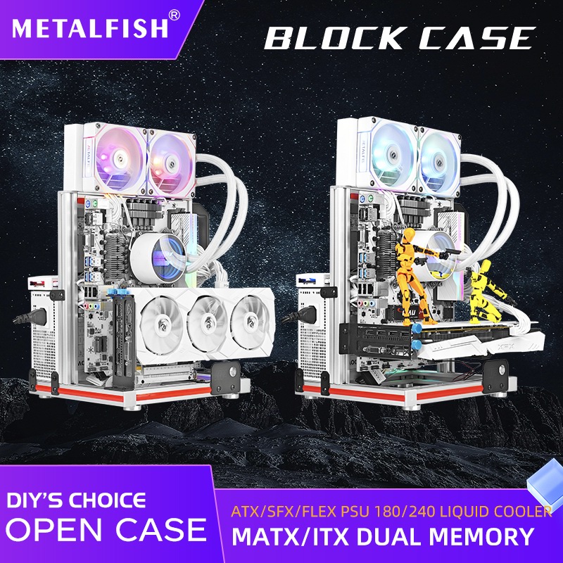 METALFISH BlockCase アルミニウム オープン フレーム ケース サポート M-ATX/ITX メインボード GPU 水平マウント 240 液体クーラー ゲーム キャビネット
