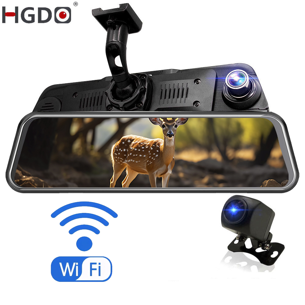 HGDO 10 "WIFI ダッシュカムビデオレコーダーリアビューカメラミラー FHD 1080P 車 DVR ナイトビジョン自動ドライブレコーダーマウント Dvrs