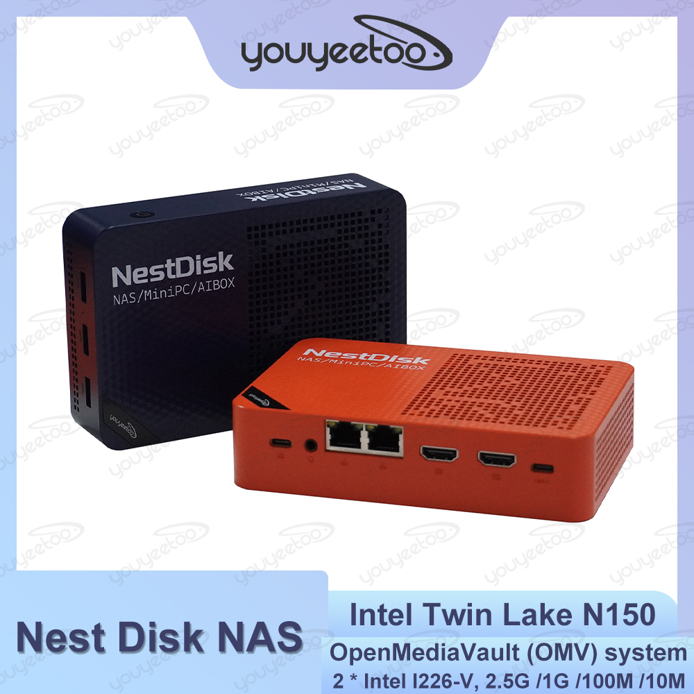Youyeetoo Nest ディスク NAS Intel Twin Lake N150 ミニ PC デュアル 2.5GbE 12GB LPDDR5 デュアルディスプレイ出力 4K プリインストール OpenMediaVault