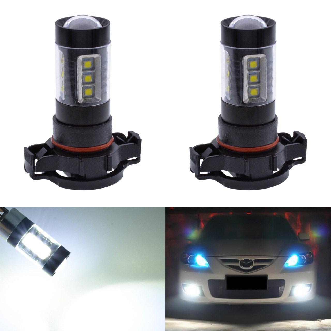 2 個 LED PSX24W H7 H16 H10 H11 H8 フォグライト 9006 HB4 自動電球 880 881 80 ワット電球車のデイタイムランニングライト DRL ランプ 6000K 4300K