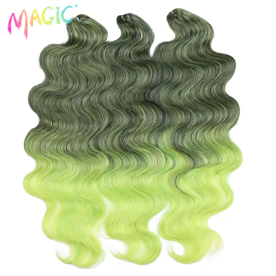 マジックヘア実体波かぎ針編みヘア 24 インチソフトロング人工毛三つ編みポニーテールエクステンションオンブルブルーグリーンヘアエクステンション
