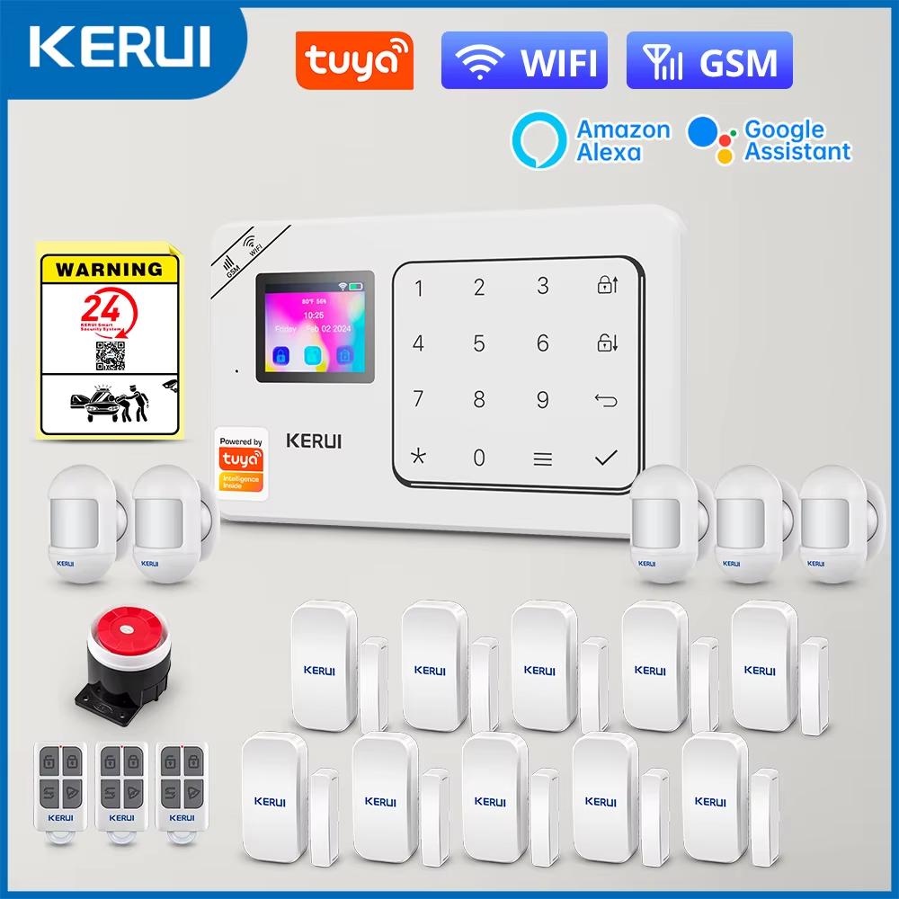 KERUI ホームアラームキット ワイヤレス WiFi GSM 盗難防止 タッチスクリーン付き Tuya スマートライフアプリアラームシステム セキュリティ保護用