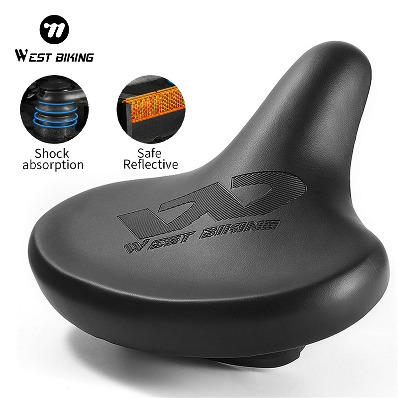 WEST BIKING 自転車サドル超快適ワイドクッション MTB シティバイク低反発耐衝撃安全反射サイクリングシート