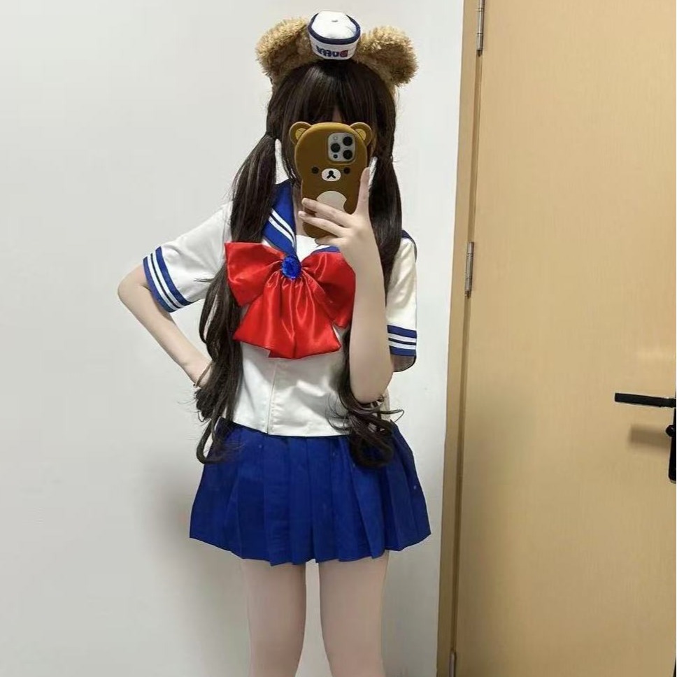 プラスサイズブルーピンク日本の学校制服スタイルショートスカートセーラー服ドーパミンセット夏のファッション若い女性のための