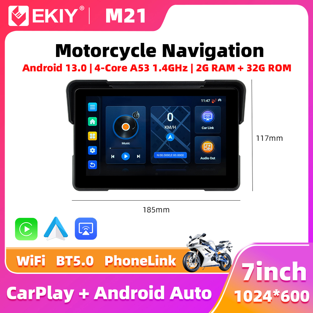 EKIY 7.0 "Android 13.0 ワイヤレス CarPlay Moto Android Auto ポータブルデジタルオートバイダッシュボード GPS ナビゲーション表示画面