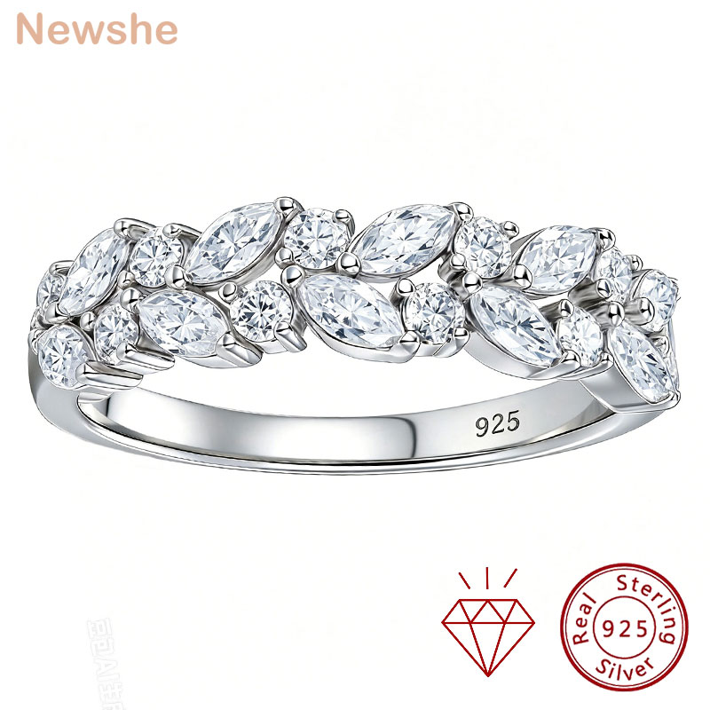 Newshe D カラー VVS1 モアッサナイトリング女性のための 925 スターリングシルバー結婚指輪マーキスエタニティスタッカブルプロミスリング