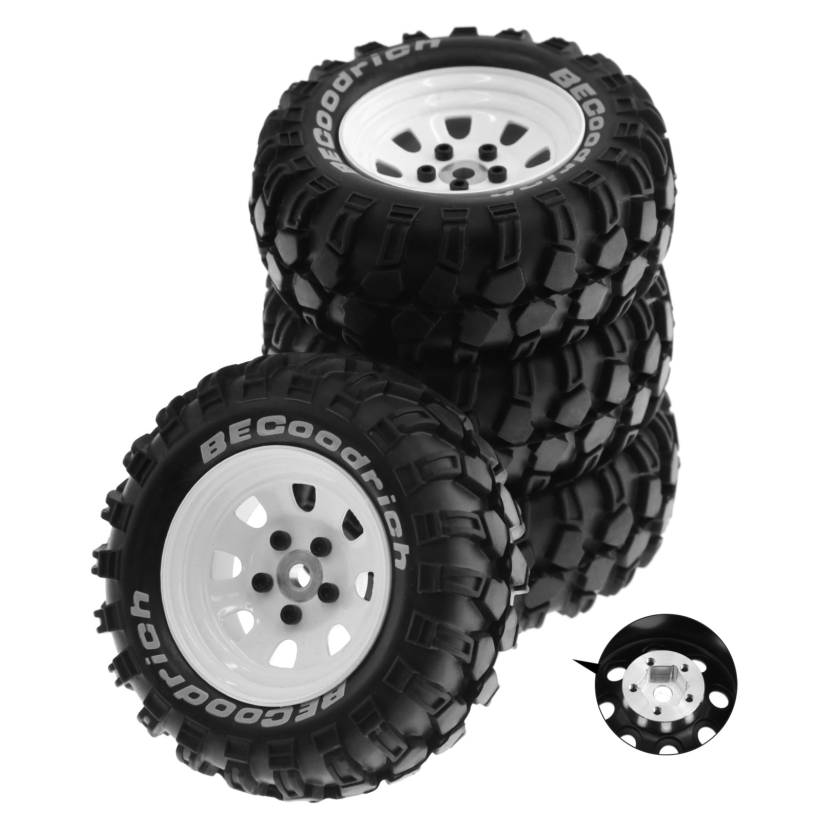 4 個 RC 1.9 クローラータイヤと金属ホイールリム 12 ミリメートル六角 1:10 ロッククローラー車 Traxxas TRX4 RC4WD D90 アキシャル Redcat Gen8 用
