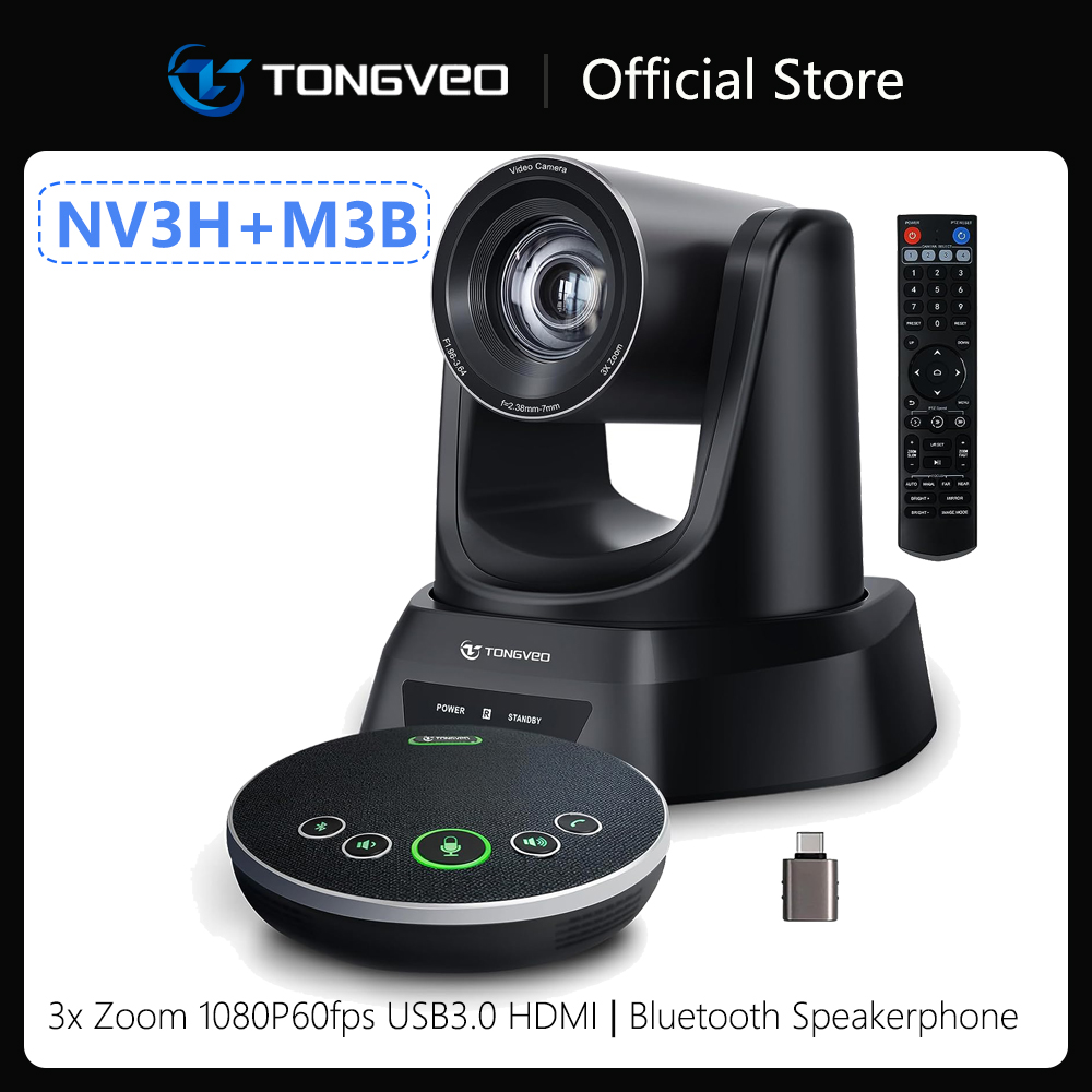 TONGVEO 3X 1080P 60fps 会議室カメラシステム Bluetooth マイク USB3.0 付き | 会議教育用 HDMI ビデオカメラ
