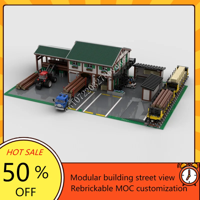 製材所ケース 1455XL 製材車フィアットログトラックモジュラー MOC クリエイティブストリートビューモデルカスタムパズル DIY 組立おもちゃギフト