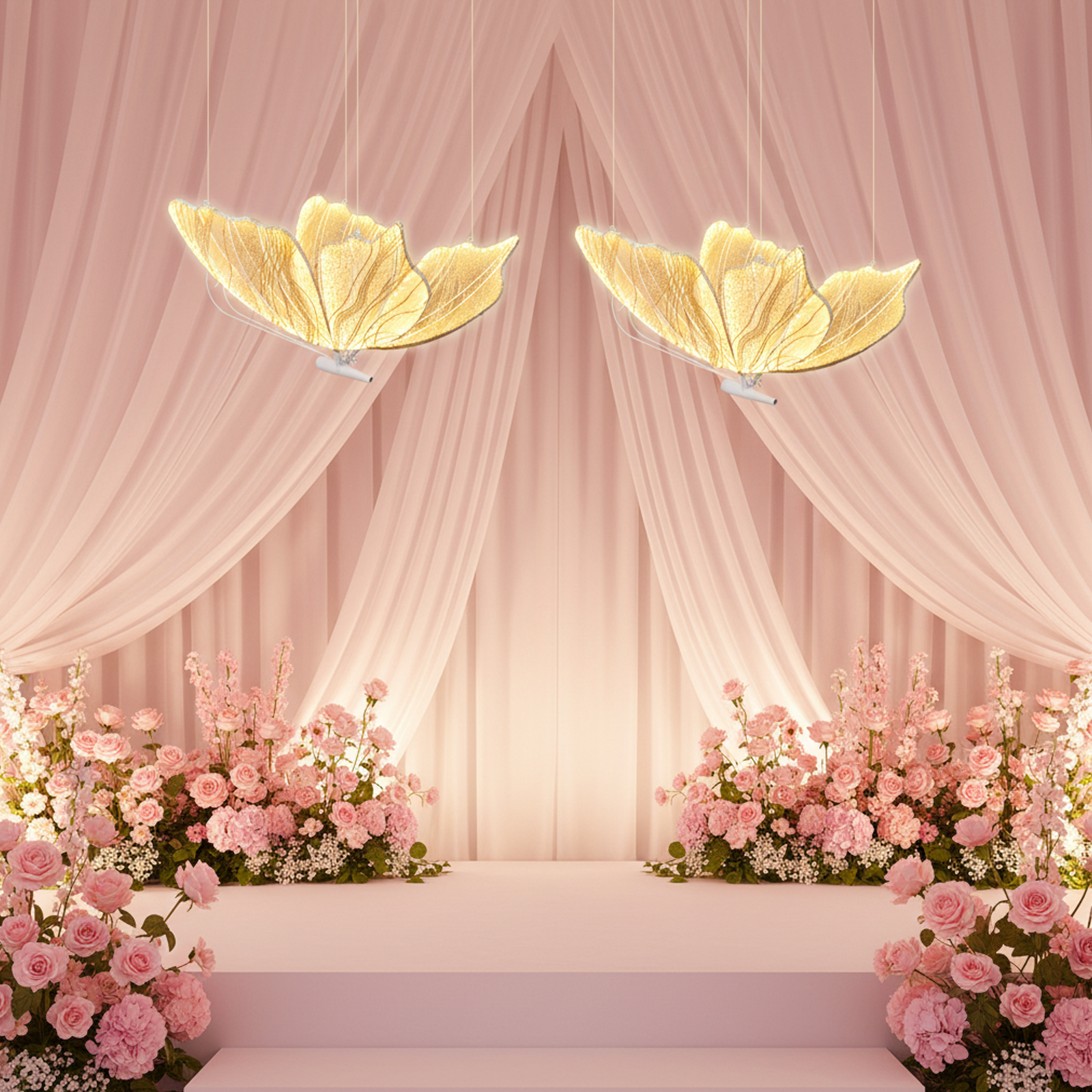 Wedding Butterfly Floor Lamp 2Pcs, 57.5-70.1in Height Adjustable Creative Butterfly Ceiling Decoration Lights Hanging Decor Props for Event Road Lead T Station Party (Gold, Warm Light)