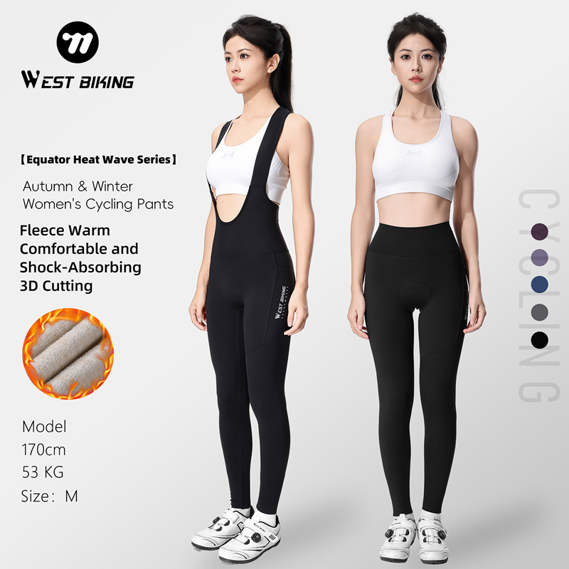 WEST BIKING 女性のプロフェッショナルサイクリングよだれかけパンツ冬フリース自転車サイクリング服パンツ 3D パッドロードバイクパンツ