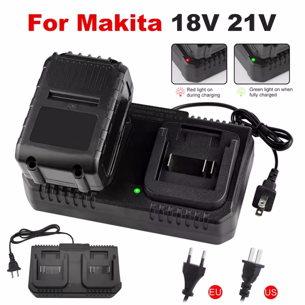 デュアルスロット充電器 18V 21V リチウムイオンバッテリー充電器マキタ BL1415 BL1815 BL1830 BL1850 電気ドリル電動工具 EU 米国プラグ
