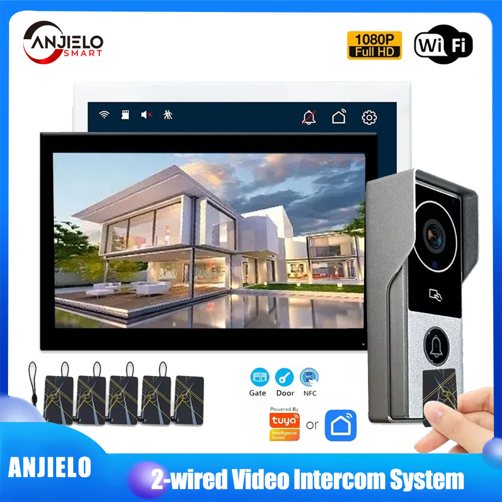 ANZIELO Tuya スマート 1080P 2 線式ビデオインターホンドアベルシステム金属ドアホンリモートロック解除付き
