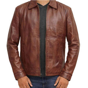 Classic men's leather winter jacket made from eco-friendly, breathable, and durable material, featuring a front logo and a comfortable, casual style—perfect for casual streetwear.